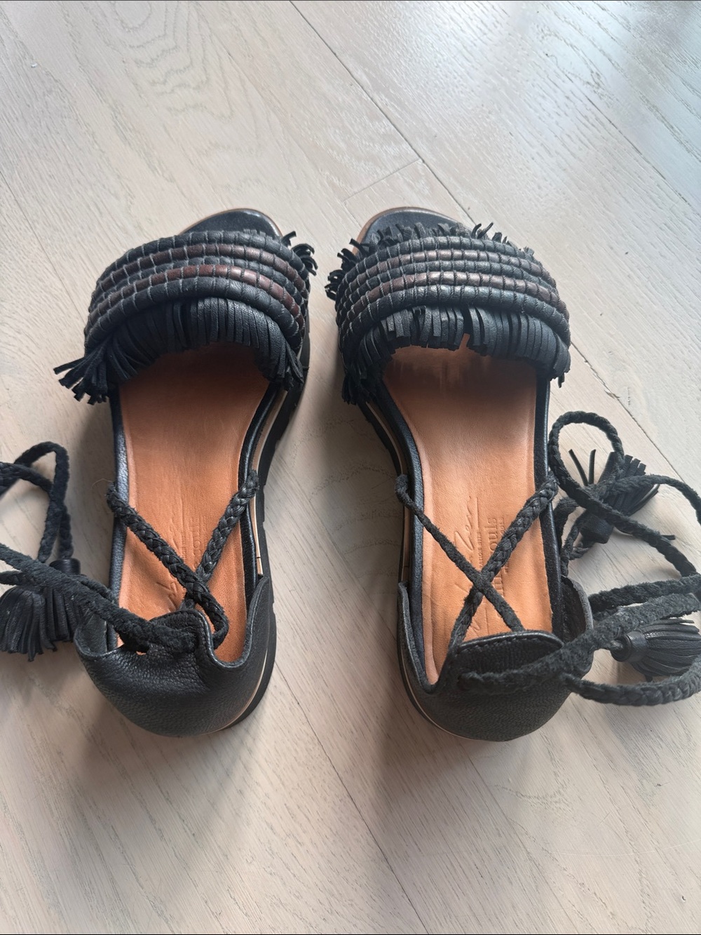 Black Fringe Lace-Up Women's Flats